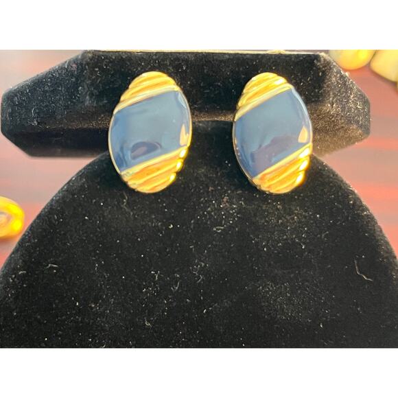VTG Earring Lot of 3 Gold Tone Navy Enamel Napier Preppy Retro - Picture 2 of 7